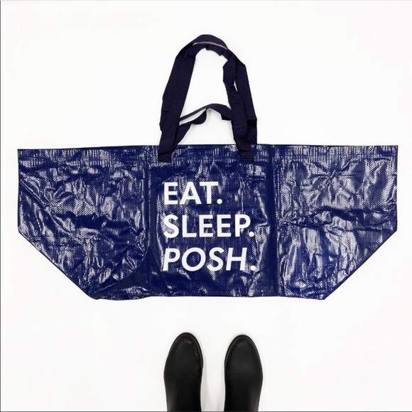 Oversized Double Handle Tote blue and white Poshfixings New - Picture 6 of 13